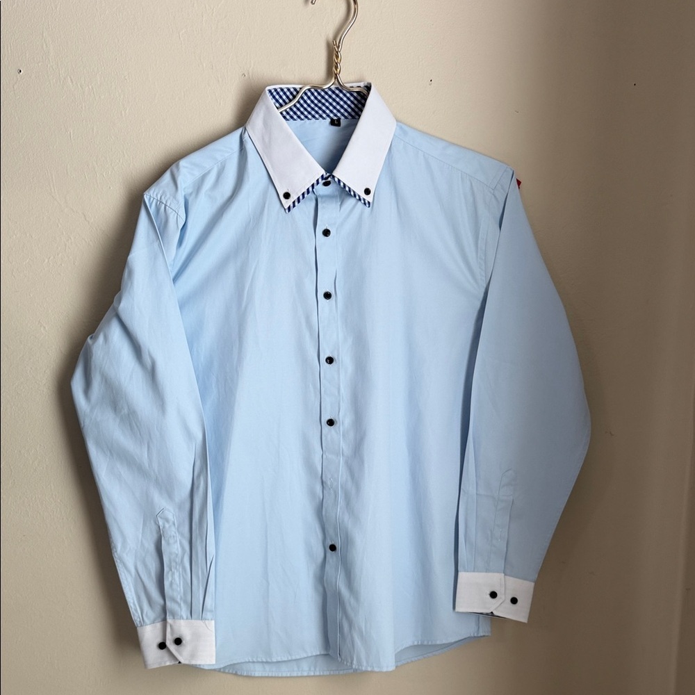 Elegant Light Blue Dress Shirt with White Accents